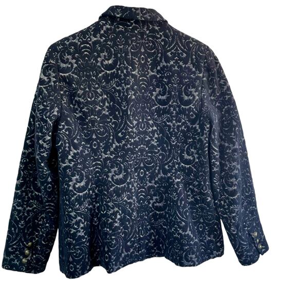 CAbi Jacquard Midnight BlueWool Blazer Jacket Sz 12 Business Casual Fall Winter - Picture 4 of 10